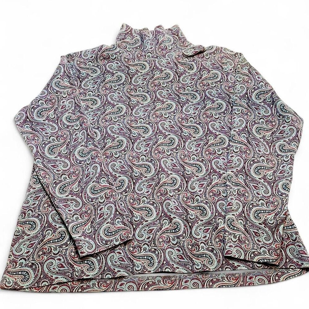 Vintage Lands’ End Women’s Petite Paisley Mock Neck Top Size M 10-12